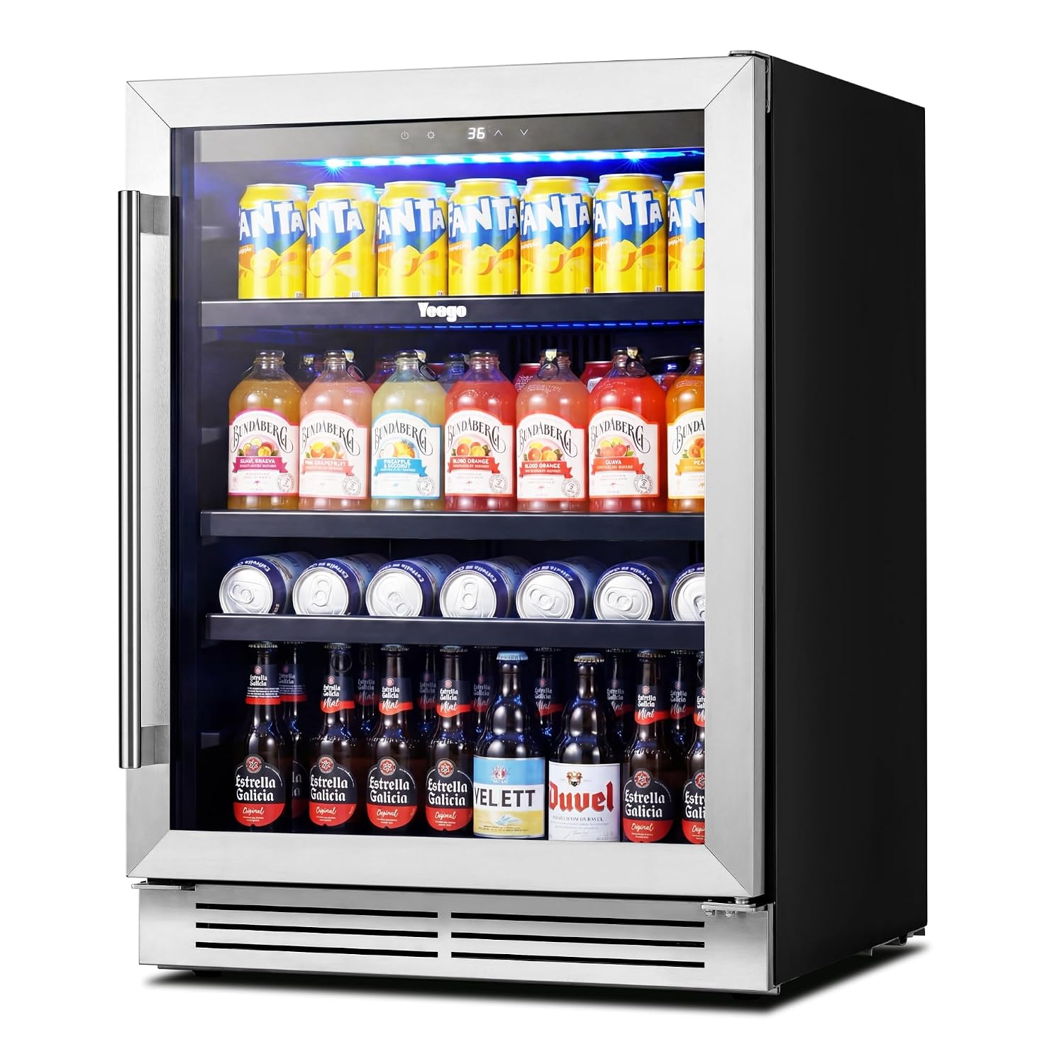 Wine And Beer Undercounter Fridge - 24-Zoll-Getränkekühlschrank mit Glastür für 180 Dosen,